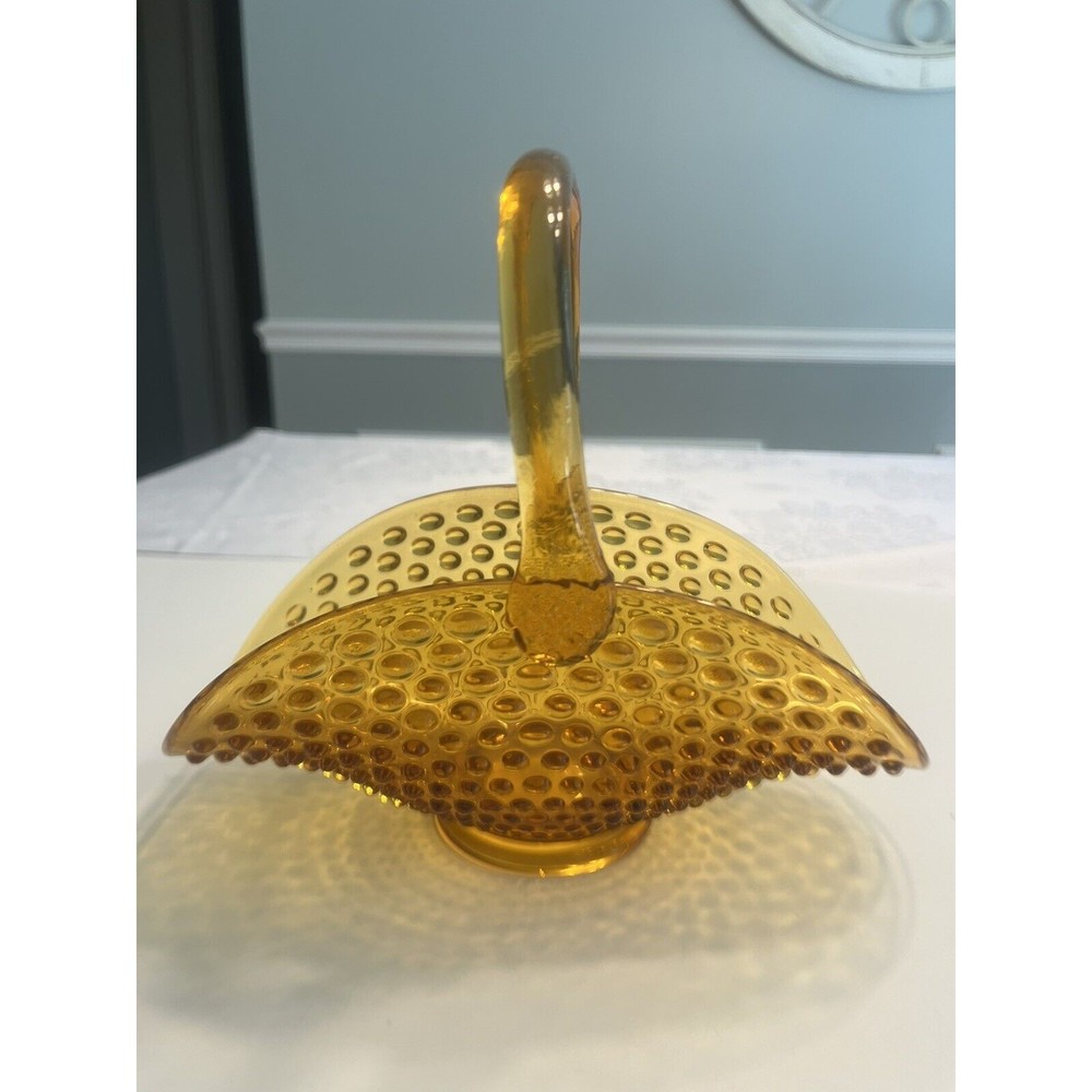 Vintage, LE Smith Amber Glass Hobnail Banana Basket